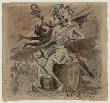 "Alcohol, Death, and the Devil", created between 1830 and 1840 by George Cruikshank. Image courtesy of Library of Congress.